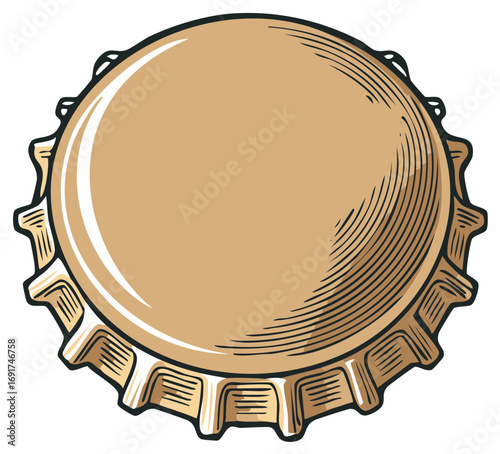 Retro beer bottle cap illustration with vintage engraving style and blank top