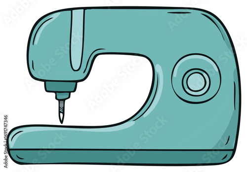 Turquoise sewing machine illustration isolated on a white background