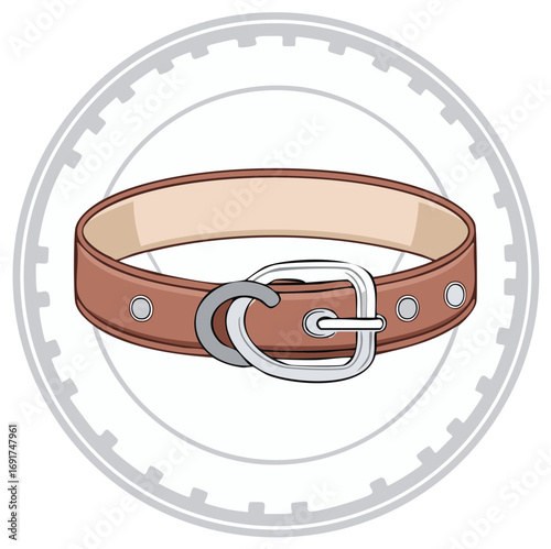 Brown leather dog collar with silver buckle illustration