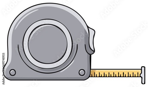 Cartoon retractable measuring tape tool extending with inches and centimeters