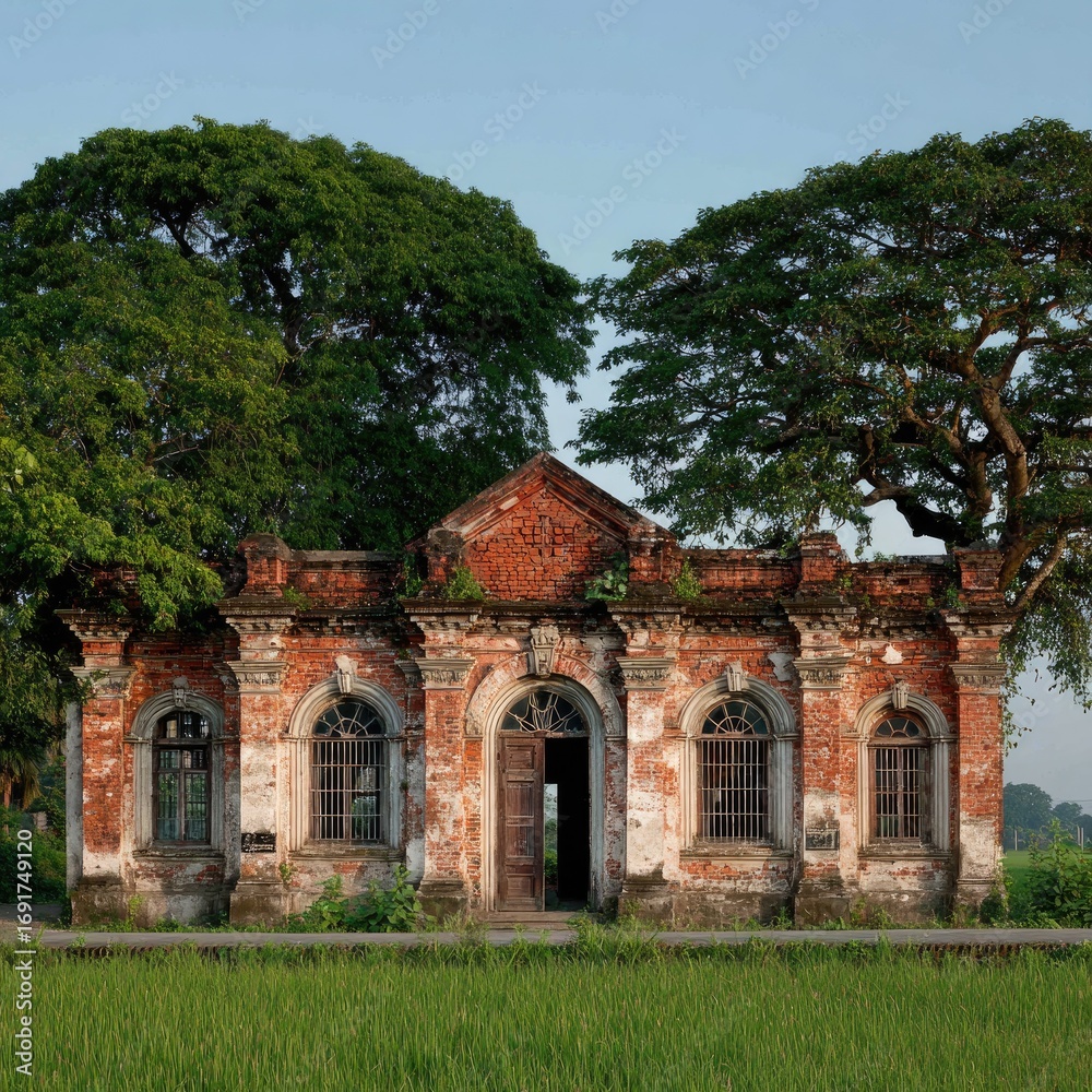 Fototapeta premium Dilapidated Structure Amidst Verdant Nature