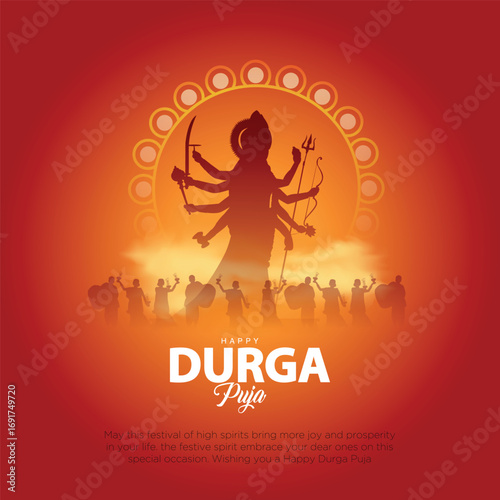 indian God durga in Happy Durga Puja Subh Navratri background. vector illustration