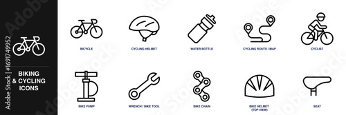 Biking and Cycling Line Icon Set