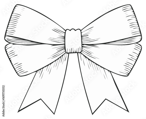 Bow Sketch, Illustration of Ribbon for Gift, Celebration, or Decoration with Outline
