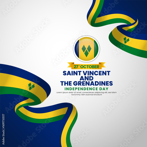 saint vincent and the grenadines independence day square banner background with waving ribbon flag