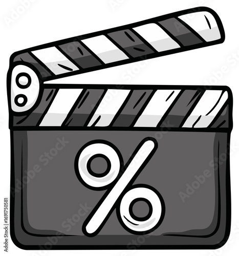 Clapperboard with Percentage Sign, Illustration of Discount or Sale