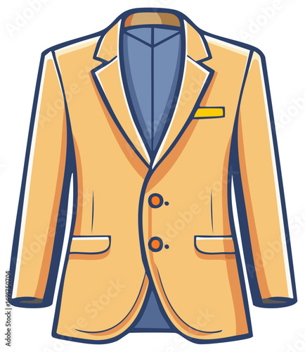 Cartoon illustration of a formal business jacket with a blue shirt underneath for business or fashion concept