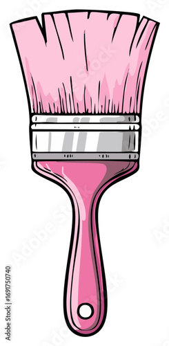 Pink paint brush with metal ferrule and handle with hanging hole illustration