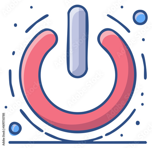 Red and Blue Power Button Symbol with Motion Lines and Dots