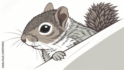 Cute squirrel peeking over a branch illustration