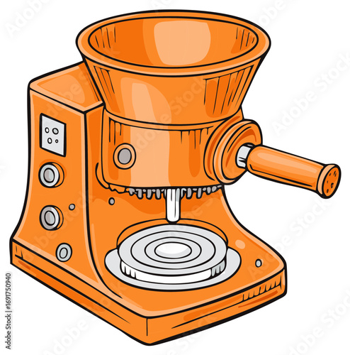 Handcrafted Orange Kitchen Mixer with Grinding Attachment and Mixing Bowl Platform