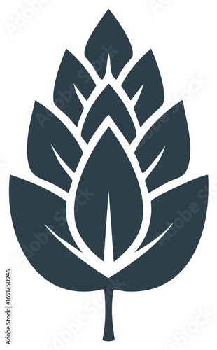 Stylized hop cone illustration, minimalist botanical symbol for brewing or natural products