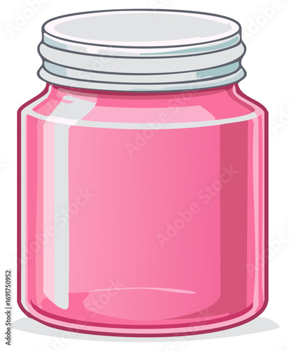 Sealed Jar of Pink Liquid Illustration Container with Sweet Essence for Food and Beauty Products
