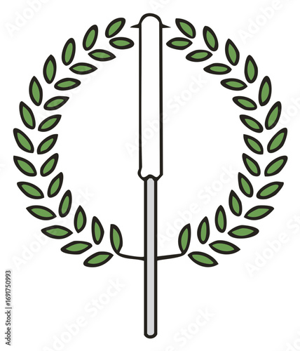Classic laurel wreath and ceremonial staff symbol of victory, honor, and authority