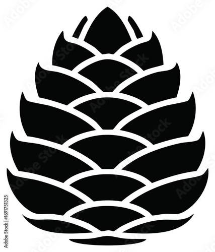 Stylized black pine cone or hop cone vector icon. Simple graphic for nature or brewing themes.