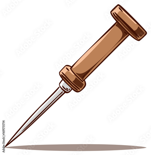 Illustration of a brown pushpin or thumbtack with a sharp metal point