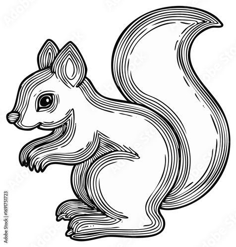 Detailed Squirrel Illustration, Black and White.