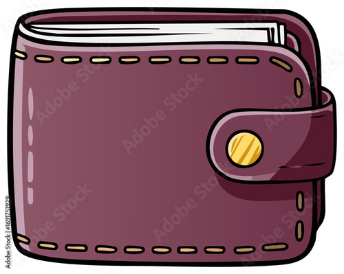 Digital illustration of a modern plum wallet with a golden button closure