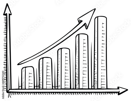 Hand drawn growth chart and rising arrow concept