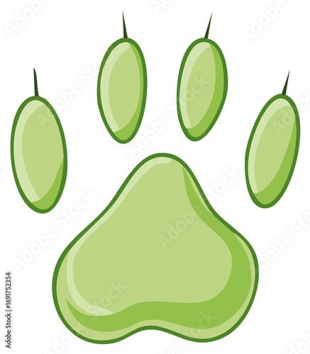 Vibrant green animal paw print illustration with distinct claws for nature and wildlife designs