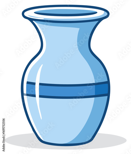 Simple light blue stylized vase with blue horizontal bands on a white background