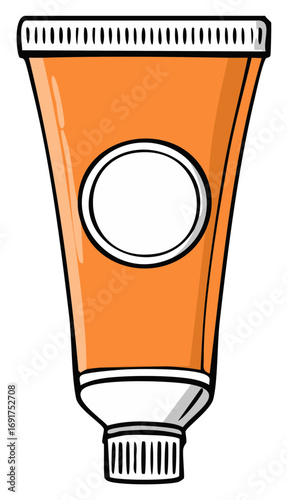 Orange colored cosmetic tube with blank label and white cap and ribbed texture