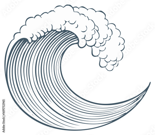 Simple ocean wave with sea foam illustration for water or nature concept sketch
