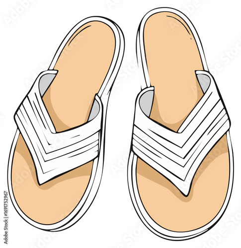 Cartoon illustration of two flip-flops on a white background