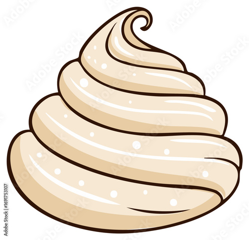 Creamy vanilla soft serve ice cream swirl with glossy texture and decorative dots