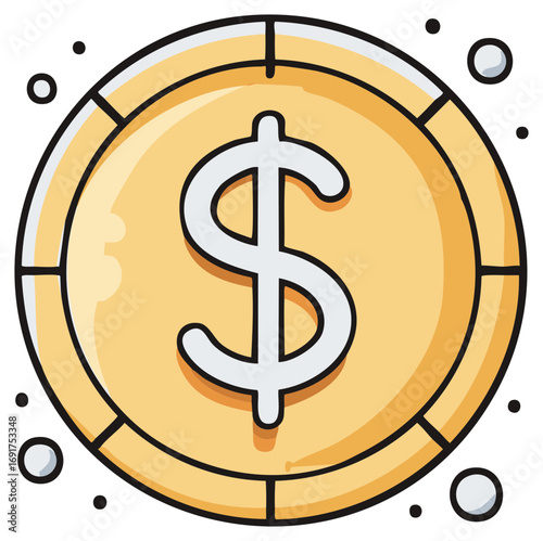 Stylized golden coin with a prominent dollar sign symbol representing wealth and currency