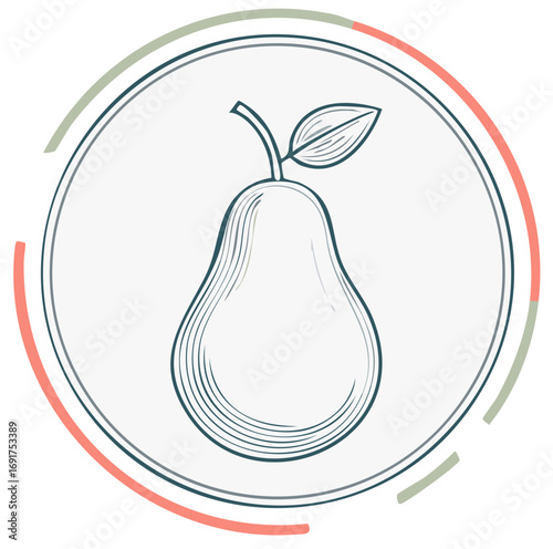 Minimalist pear fruit icon with leaf in a modern circular frame logo design