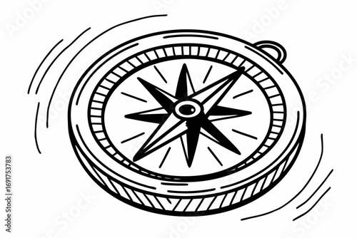 Hand drawn compass vector illustration vintage style navigation tool travel adventure equipment direction 100 ch | editable svg/svg