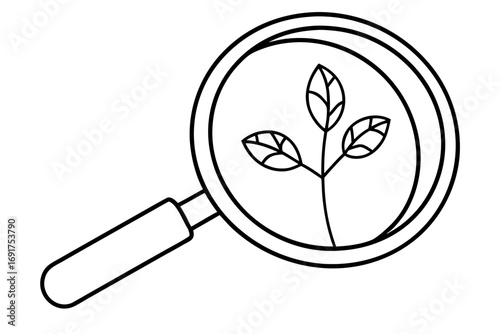 Magnifying glass with plant leaves for science research and nature study exploration and botanical inquiry | editable svg/svg