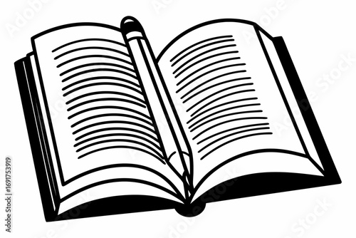 Open book and pencil illustration for reading writing education learning study knowledge literature concept design | editable svg/svg