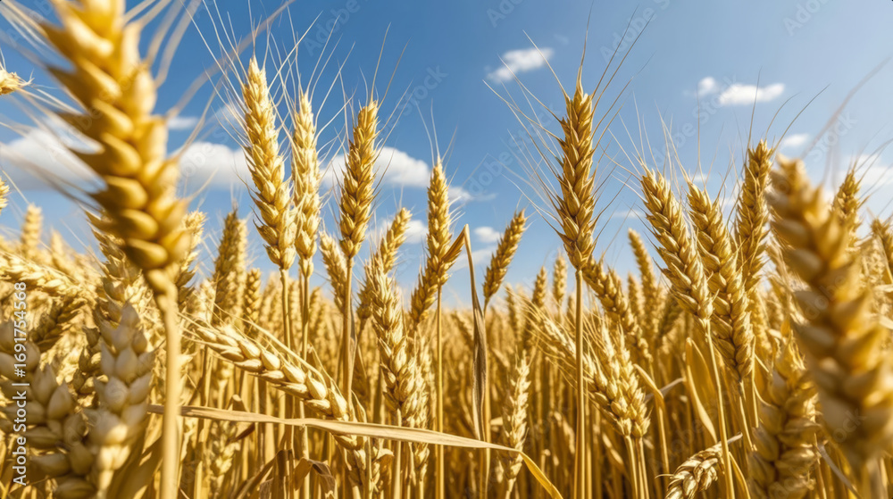Fototapeta premium Autumn Equinox Solar Term: Golden Wheat Field at Harvest, Agriculture and World Food Day Background