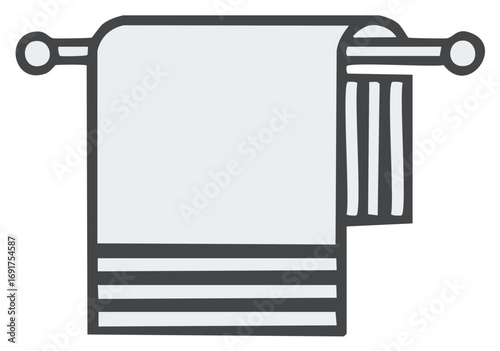 Clean gray towel hanging on a towel rack with simple lines