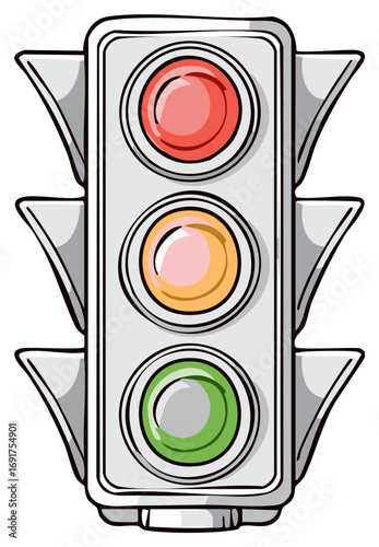 Cartoon traffic light vector illustration with red amber and green signals for road safety