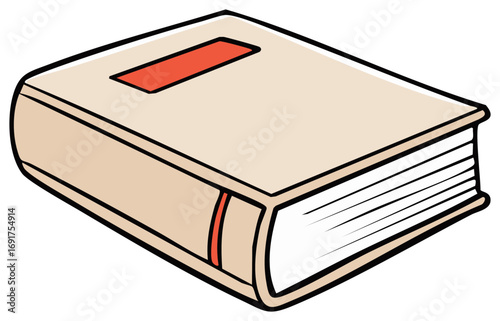 Closed cartoon book with thick pages and a red marker for children education illustration