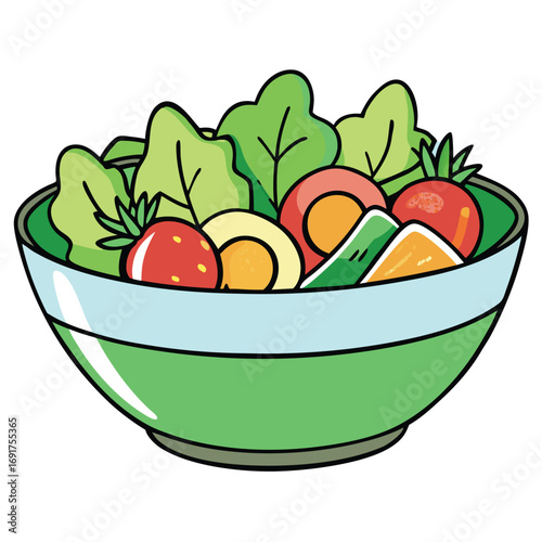 Fresh Salad In A Green Bowl With Tomatoes And Eggs lettuce