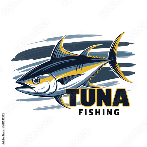 Dynamic tuna fishing logo design capturing ocean movement and power