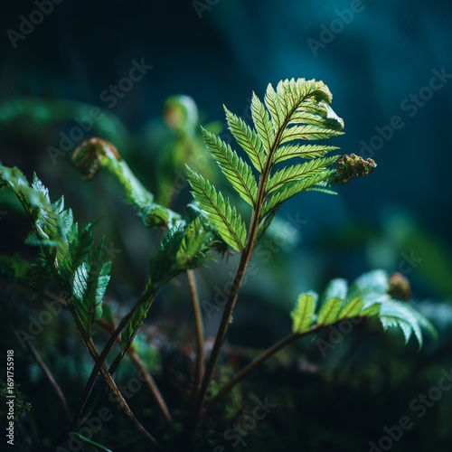 Lush Green Fern Leaves in a Mystical Forest Setting