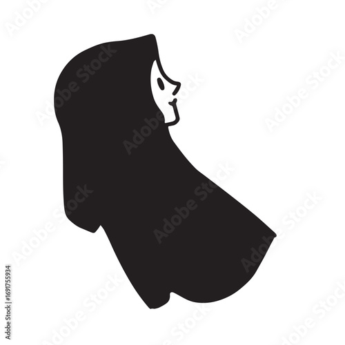 Woman Hijab Silhouette Black and White Vector Image Illustration for Modern Art and Digital Design