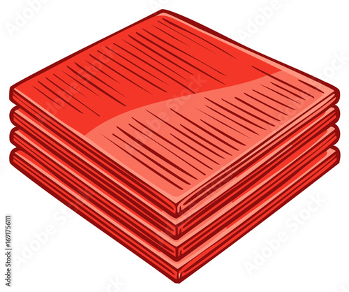 Illustrated pile of red square fabric swatches or folded napkins