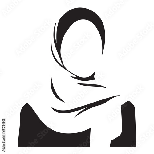 Woman Hijab Silhouette Black and White Vector Image Illustration for Modern Art and Digital Design