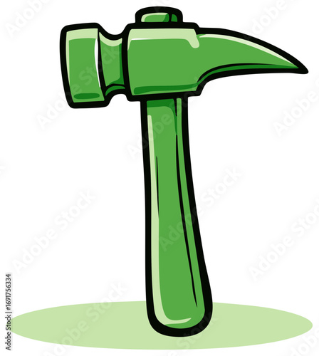 Green cartoon claw hammer tool illustration for construction and repair work