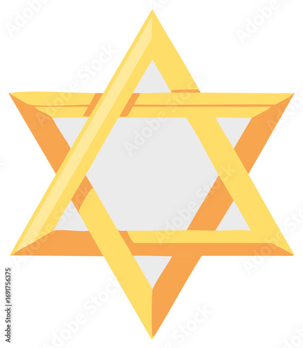 Golden Jewish Star of David Symbol, Religious Icon Illustration