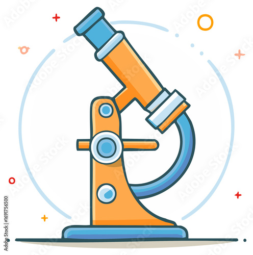 Colorful cartoon microscope for scientific discovery and laboratory research illustration