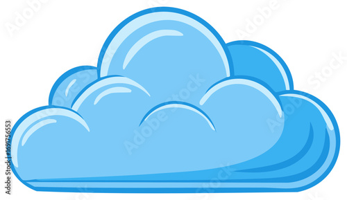 Simple blue puffy cartoon cloud illustration with glossy highlights