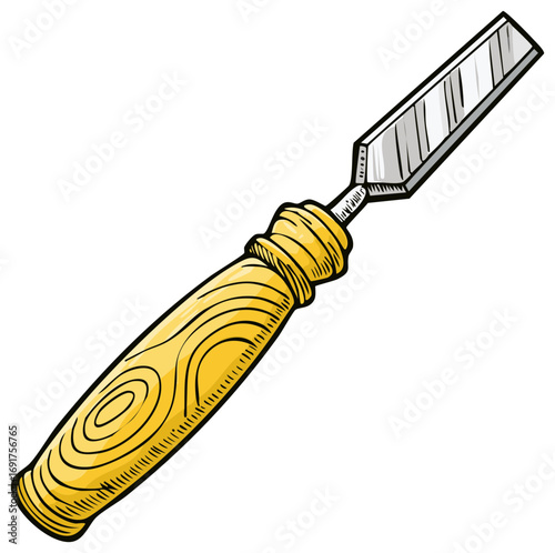 Classic woodworking hand tool wood chisel with yellow handle illustration