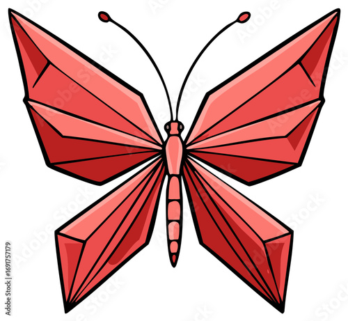 Geometric red butterfly in a modern origami style illustration